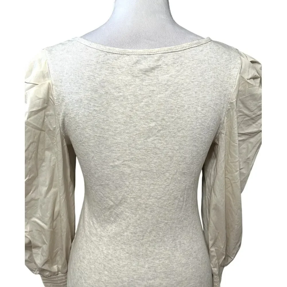 Habitual Top Henley Neckline Puff Sleeve Long Sleeve Solid Cream Girls 16 NWOT
